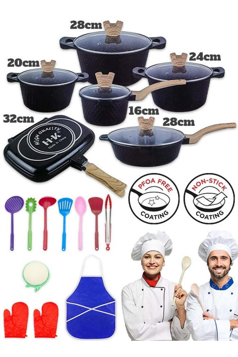 Non-stick Coating Cookware Set - Granite Coating - Cast Aluminum Pots and Pans Set - Casserole, S