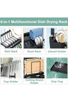 2-Tier Stainless Steel Dish Drying Rack, Kitchen Dish Drainer with Utensil, Cup & Cutting Board Holder, Rustproof Countertop Organizer, Black + Free 600ml Fairy