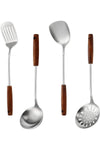 304 Stainless Steel Kitchen Utensils Set, 4 Piece Long Cooking Tools with Wooden Handles, Heat Resistant Cooking Set, Dishwasher Safe
