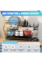 Double Dish Drying Rack, Drying Rack for Kitchen Counter, Stainless Steel Large Dish Strainer with Drainboard Set for Sink, 2 Tier Dish Drainers with Utensil Holder, Cups Holder,Extra Drying