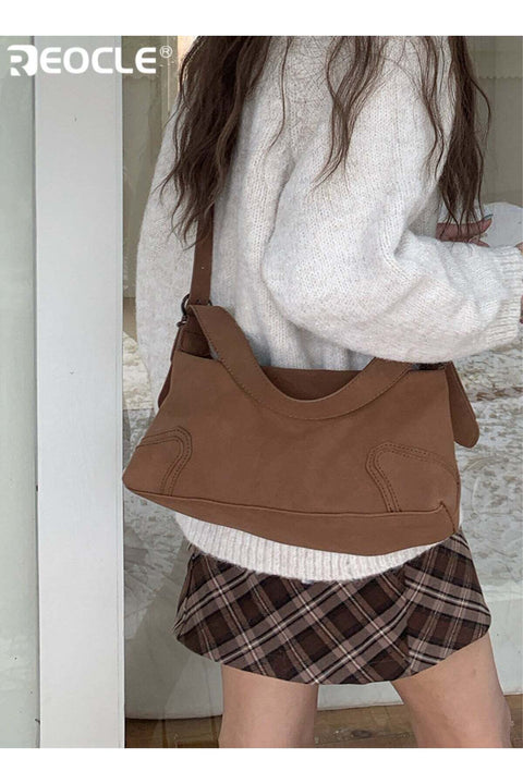 Women's Suede Hobo Crossbody Bag with Adjustable Strap & Zipper Closure - Retro-Inspired Casual Handbag