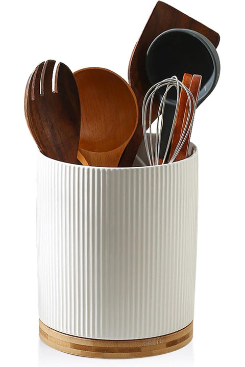 360° Rotating Utensil Holder, 6" Kitchen Ceramic Utensil Crock with Detachable Base, Countertop Utensil Caddy