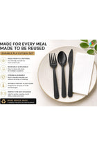 Black PLA Cutlery Set with Napkin, Pack of 10, Reusable Fork Spoon Knife Combo for Parties, Travel, Catering, Picnic & Food Serving Use