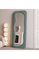 Wavy Arched Full Length Floor Mirror, 63"x24" Standing or Wall Mounted Body Mirror for Bedroom Dressing Room, Blue Flannel Frame (Blue, 160x60cm)