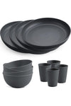 Plastic Plates and Bowls Set - 12 PCS Unbreakable Tableware Set