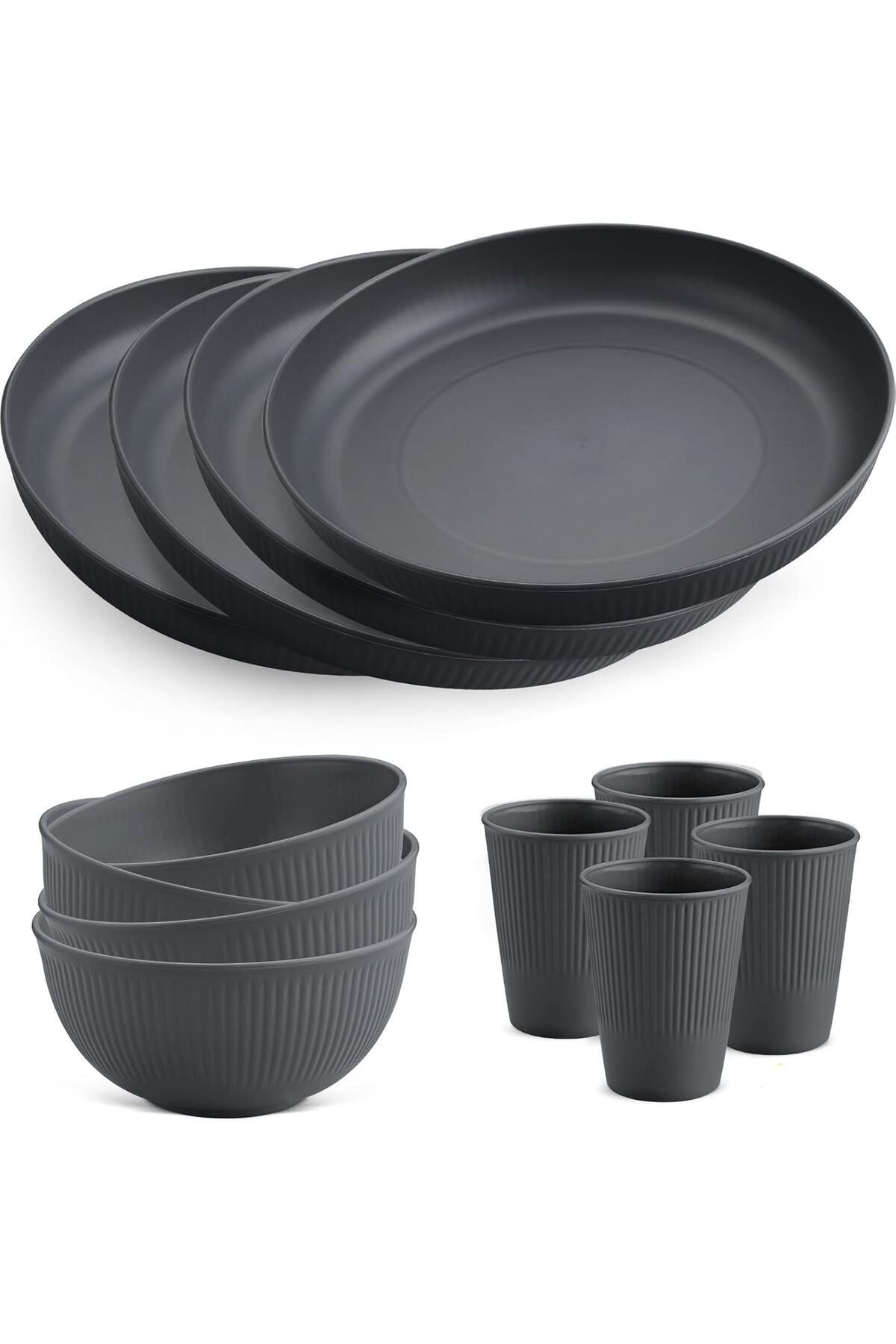 Plastic Plates and Bowls Set - 12 PCS Unbreakable Tableware Set