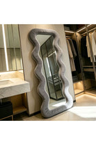 Maple Home Wavy Full Length Mirror Light Gray Velvet 70x170cm Fluffy Irregular Floor Mirror for Bedroom Living Room