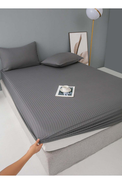 Fitted sheet with elastic corner 90*200+30cm with 2 pillow cases, bedsheet set 0f 3 piece single size, in a dark gray color.