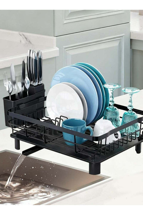 Dish Drying Rack - Kitchen Counter Dish Rack for Kitchen, Dish Drainer with Drainboard, Utensil Holder, Dish Holder for Sink(Black)