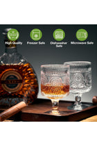 6 Packs Vintage Goblet Glasses, 8 oz Wine Glasses, Embossed Floral Glass Cups Set