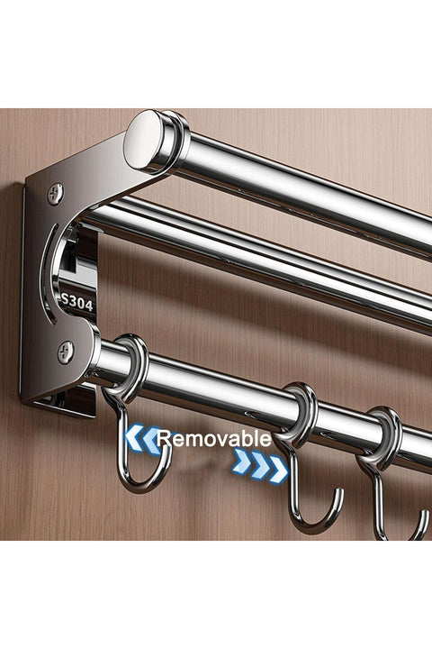Wall Mount Knife Holder, Kitchen Utensil Hanger with 10 Hooks, 50CM Grey Storage Rack for Spatula Spoon Cutlery, Space Saving Organizer, Easy Clean Wall Mounted Tool Rail for Kitchen Utensils
