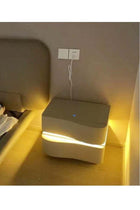 Set of 2 Modern High Gloss One Touch Switch Night Light LED Nightstand with 2 Storage Drawers Solid Wood Bedside End Table Furniture 50x40.5x50 cm (Fully Assembled)