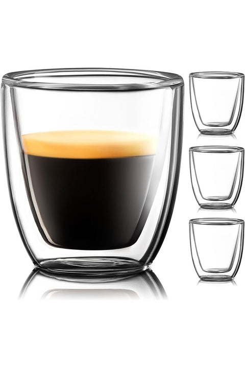 Double Wall Espresso Shot Glasses – Insulated Coffee Cup Set – 73.7 grams, Set of 4 – Coffee Gift Box