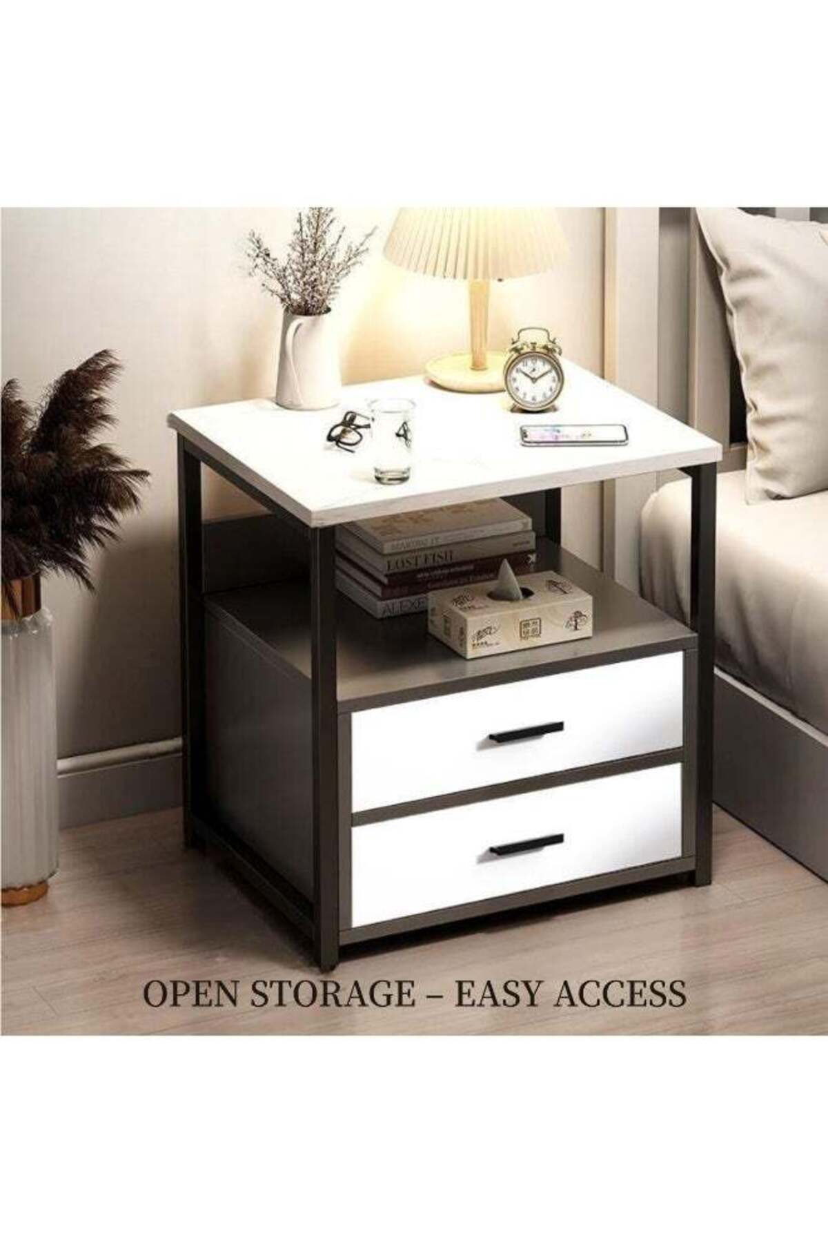 NightStand, Bedside Tables with Storage Shelf and Drawer, Modern End Table Side Table, Bedroom Storage Cabinet, Wood Night Stand Sofa Side Table for Living Room Bedroom,40*34*50cm (White)
