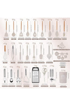 46 pcs Non-Stick Silicone Cooking Utensils Set with Holder, Wooden Handle (Khaki)