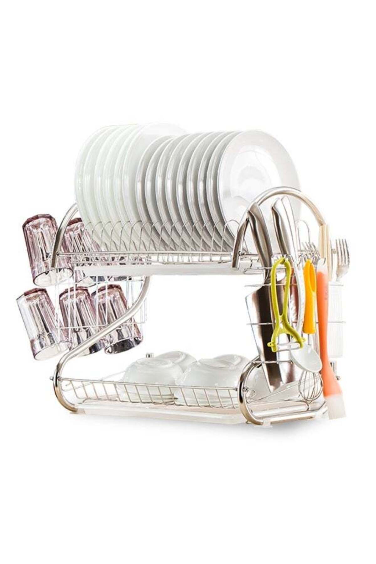 2-Tier Dish Drying Rack Silver 41.50 x 14.00 x 25.50cm