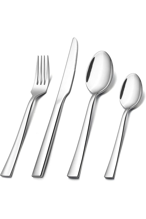 E-far 24-Piece Silverware Set, Stainless Steel Flatware Tableware for 6, Spoons, Forks, Knives, Dishwasher Safe
