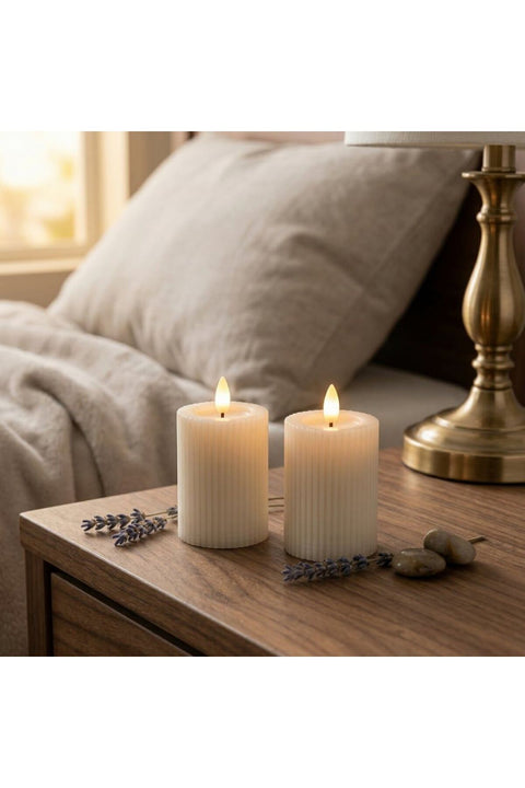 New In Led Candle Set Of-2 7X3.5Cm Ivory