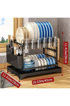 Dish Drying Rack, 2 Tier Large Dish Drying Rack for Kitchen Counter with Drainboard Stainless Steel Dish Drainer for Dish/Knifes/Cup/Cutting Board, Black