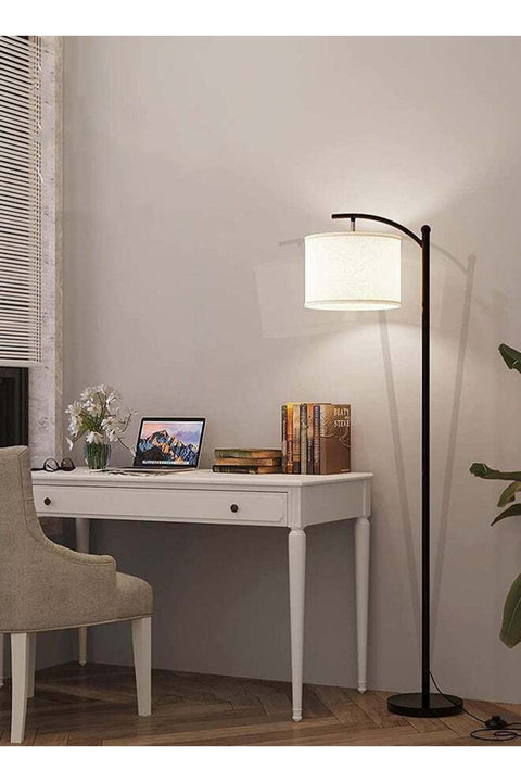 Modern Retro Atmosphere Standing Floor Lamp LED Three-Color Adjustable Hanging Linen Lampshade