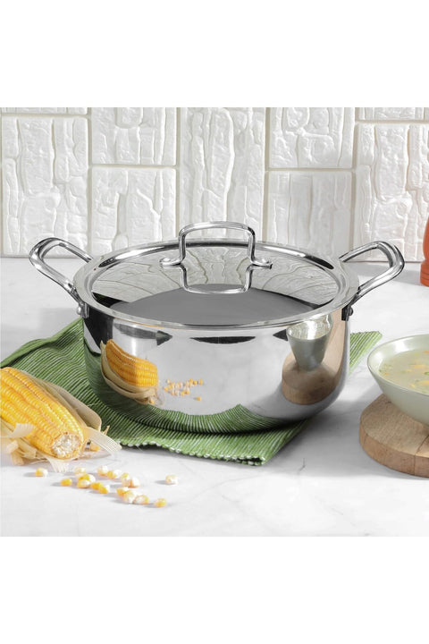 Smart Triply Stainless Steel Casserole with Lid, 28 cm Diameter, 8 Liter Capacity, Induction and Gas Stove Compatible, VTC028