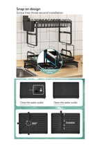 2 Tier Foldable Dish Drying Rack with Utensil Holder & Cutting Board Holder & Drainboard Tray, Rotatable Drainage System Scratch Resistant Frosted Baking Process Coatings, Large Black UK86279