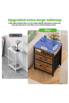 Modern open-top open-shelf bedside table with brown frame and MDF panel for waterproof and wear-resistant construction, featuring double-layer fabric drawers in bedroom furniture