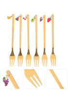 6 Pcs Stainless Steel Fork Spoon, Dessert Forks Cute Decorative Fruit Small Metal Cake Forks, Table Set (Gold)