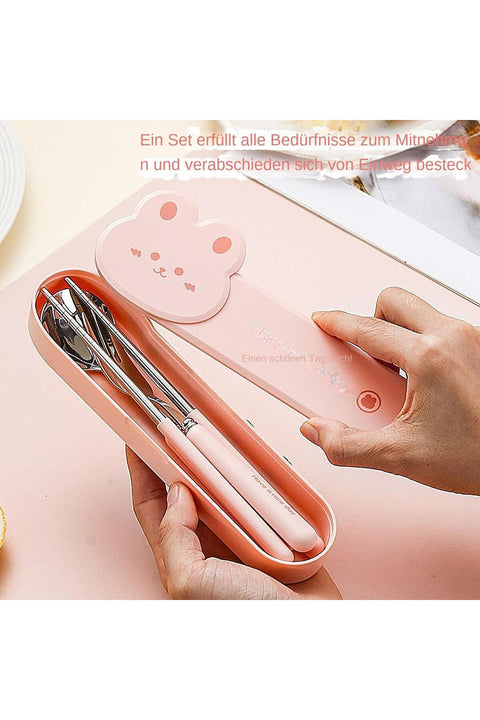 Portable Stainless Steel Cutlery Set, 3-in-1 Travel Knife Fork Spoon with Chopsticks and Storage Case, Pink