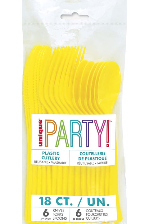 Unique Neon Yellow Plastic Cutlery Set – 18-Piece Reusable Party Utensils for Birthdays, Neon Parties, Kids’ Events