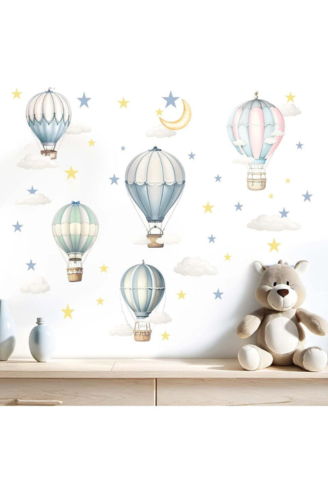 Balloon Wall Decals for Kids Room: Peel and Stick Hot Air Balloon Stars Cloud Wall Stickers - Baby Nursery Boys Room Girls Bedroom - Children Supplies Ages 1-12 Years Wall Decor Art