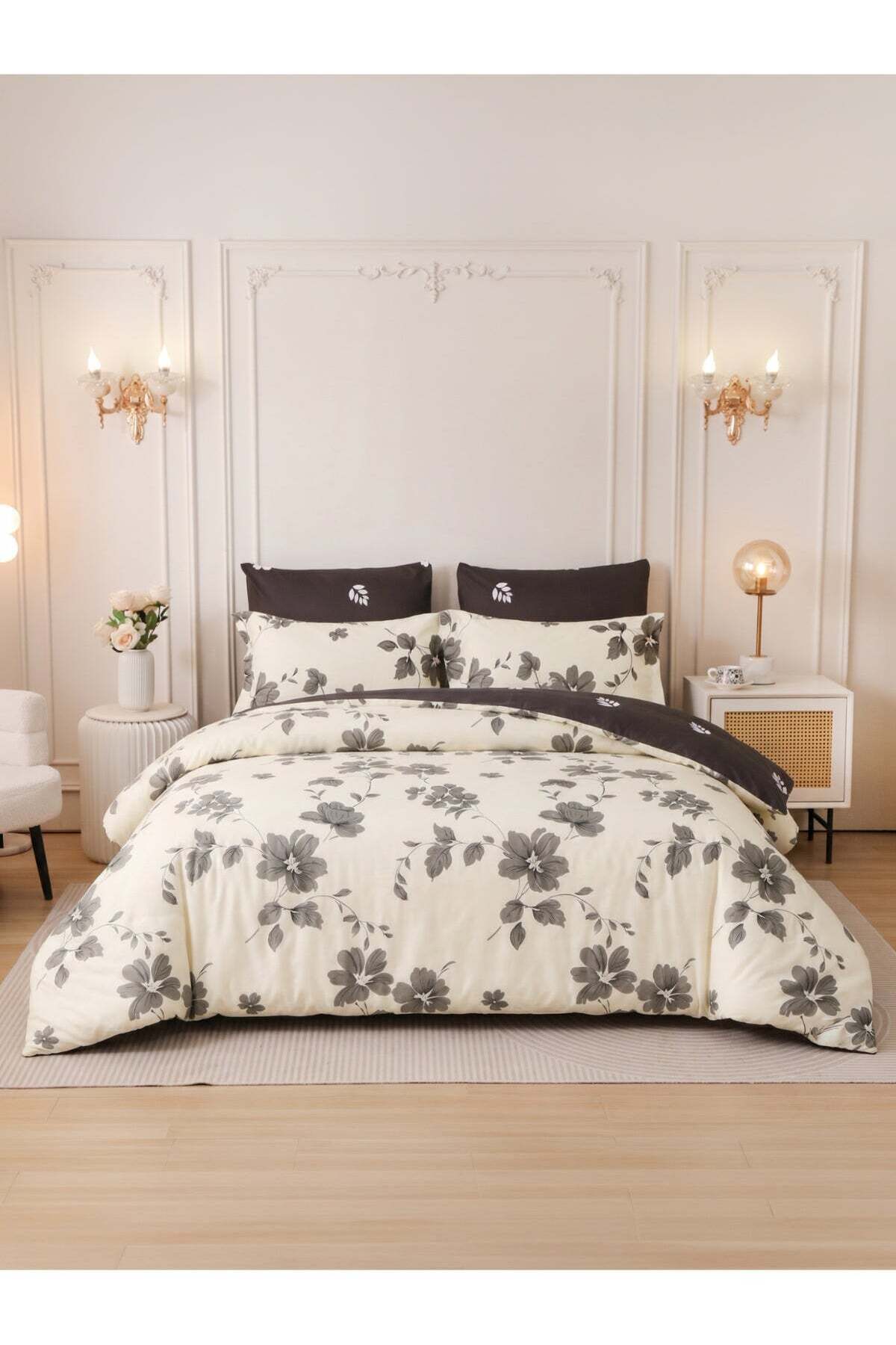 Printed Duvet Set, Queen Size Fits 180x200 cm - 4-Pcs Bed Set, Brushed Microfiber Fabric - 1 Duvet Cover, 1 Fitted Sheet, 1 Pillow Shams, 1 Pillowcases (Filler Not Included)