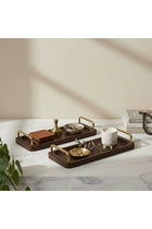 Coco Wooden Tray With Brass Handles, Set Of 2 - Brown