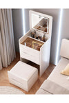 2 in 1 Dresser with Stool and Mirror, Dressing Table with Filp-top LED Mirror and Drawers Chest, Compact Small Makeup Vanity Desk for Bedroom, White