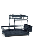 Dish Drying Kitchen Rack, Stainless Steel 2 Tier Stand, Counter Organization with Drainboard, Utensil Holder, Rust-Resistant, Black