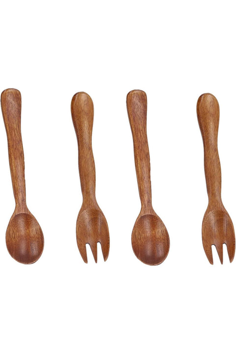 Wooden Spoons and Forks, 4pcs Wooden Spoons Fork Utensil Set Spoon Fork Cutlery Set Dinner Utensil Set