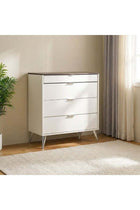 Sparkle 4 Drawers Young Dresser | Durable Kids Vanity Table | Dressing Makeup Desk | Modern Design Bedroom Furniture L80xW39xH87cm - HG White & Dark Brown