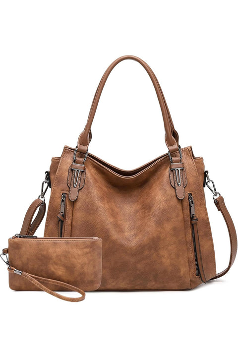 Hobo Bags for Women Handbags Ladies Purse Boho Shoulder Bag Large Crossbody Purses Designer Vegan Leather Brown with Wallet