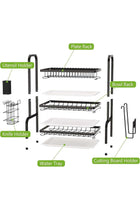 Multi-Functional Kitchen Drying Rack Stand, Large Capacity 3-Level Dish Organizer with Removable Drip Trays, Durable Metal Construction and Side Storage Accessories
