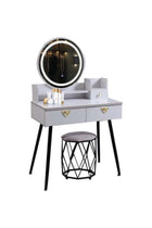 Harmony Homes Vanity Desk with LED Lighted Round Mirror – Makeup Table with Touch Sensor & Multiple Light Modes – 2 Drawers & Storage Cabinets – Dressing Table Set with Cushion Stool – Bedroom Vanity