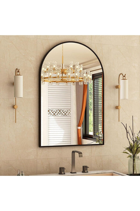 24"x36" Arch Bathroom Mirror, Wall Mounted Mirror, Black Vanity Wall Mirror w/Metal Frame for Bedroom, Entryway, Living Room (Black, 60x90cm)