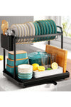 Stainless Steel 2-Tier Dish Drying Rack with Cutlery Holder & Drainage Drainboard, Large Capacity Storage Dish Rack Kitchen Counter Organizer for Utensil Plate Spoon Fork Knife Pot