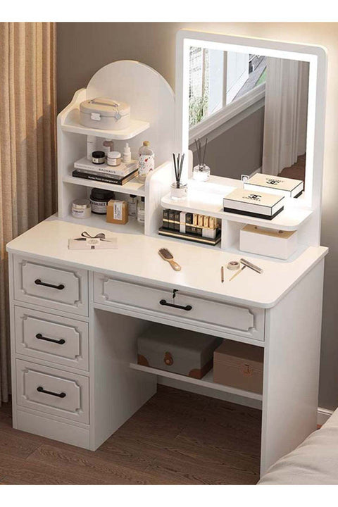 Modern Minimalist Dressing Table For Bedroom With Led Mirror And Drawer Storage, Vanity Table For Make Up Dressing Table With Drawers Vanity Table Beautiful 80*40*137cm