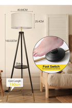 Solid Wooden Tripod Floor Lamp, 12W LED Bulb, Remote, Dimmable, 4 Color Temps, Timer, Shelf, Black