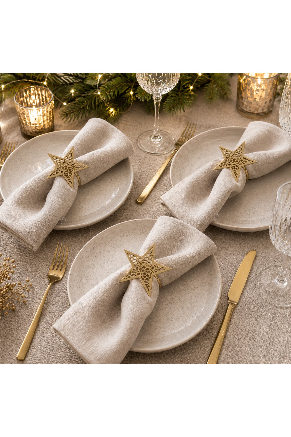 3 Piece Star Napkin Ring - Gold