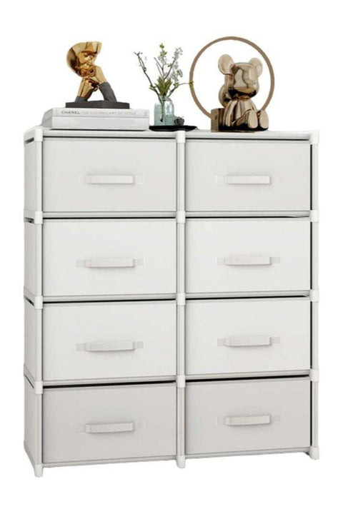 8-Drawer Fabric Dresser, Double-Row 5-Tier Storage Cabinet Organizer for Bedroom & Living Room, Sturdy Steel Frame with Easy-Pull Fabric Bins (White)