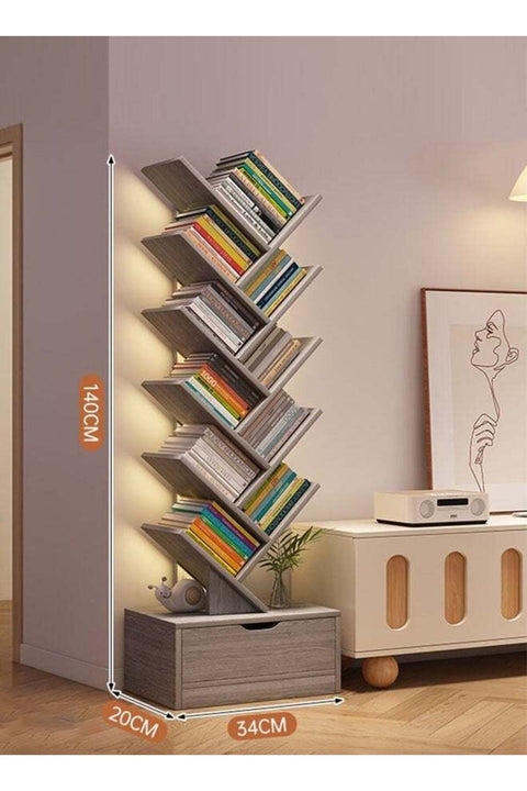CozyNest Morandi Grey Tree Bookshelf, Narrow Multi-Layer Freestanding Bookcase, Modern Space-Saving Storage & Display Shelf for Living Room Bedroom