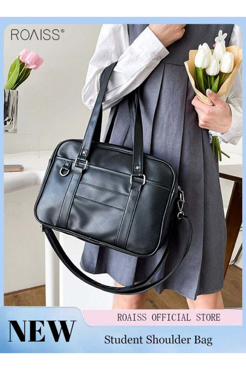 Fashionable Pu Leather Shoulder Bag Women'S Daily School Jk Uniform Bag Detachable Adjustable Shoulder Strap Large Capacity Handbag