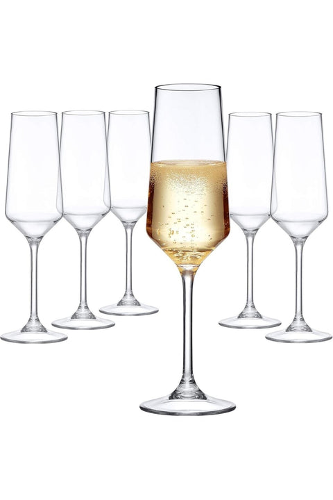7.5 oz Clear Hand-Blown Elegant Champagne Glasses Set of 6, Clear Red/White Wine Glasses, Long Stem Wine Glasses for Party, Wedding and Home