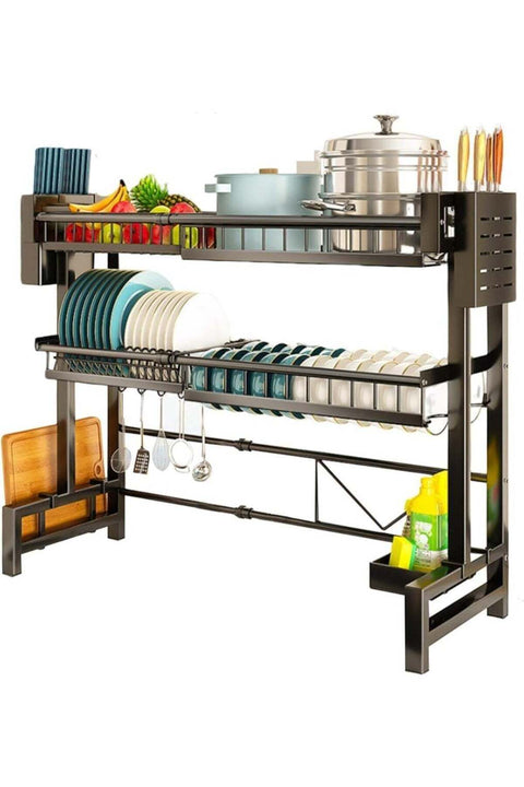 Over Sink Dish Drying Rack, 2 Tier Large Capacity Expandable Multifunctional Kitchen Counter Organizer